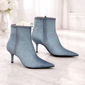 ZARA Denim Blue Pointy Toe Heeled Ankle Booties NWT